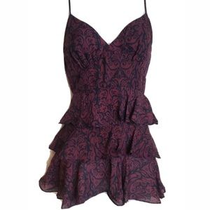 Michael Kors Maroon Purple Navy Blue Spaghetti Strap Ruffle Tank Top